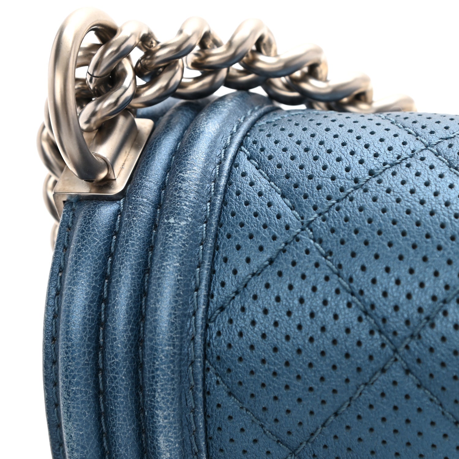 Chanel Perforated Lambskin Quilted New Medium Boy Flap Blue 15 of 15