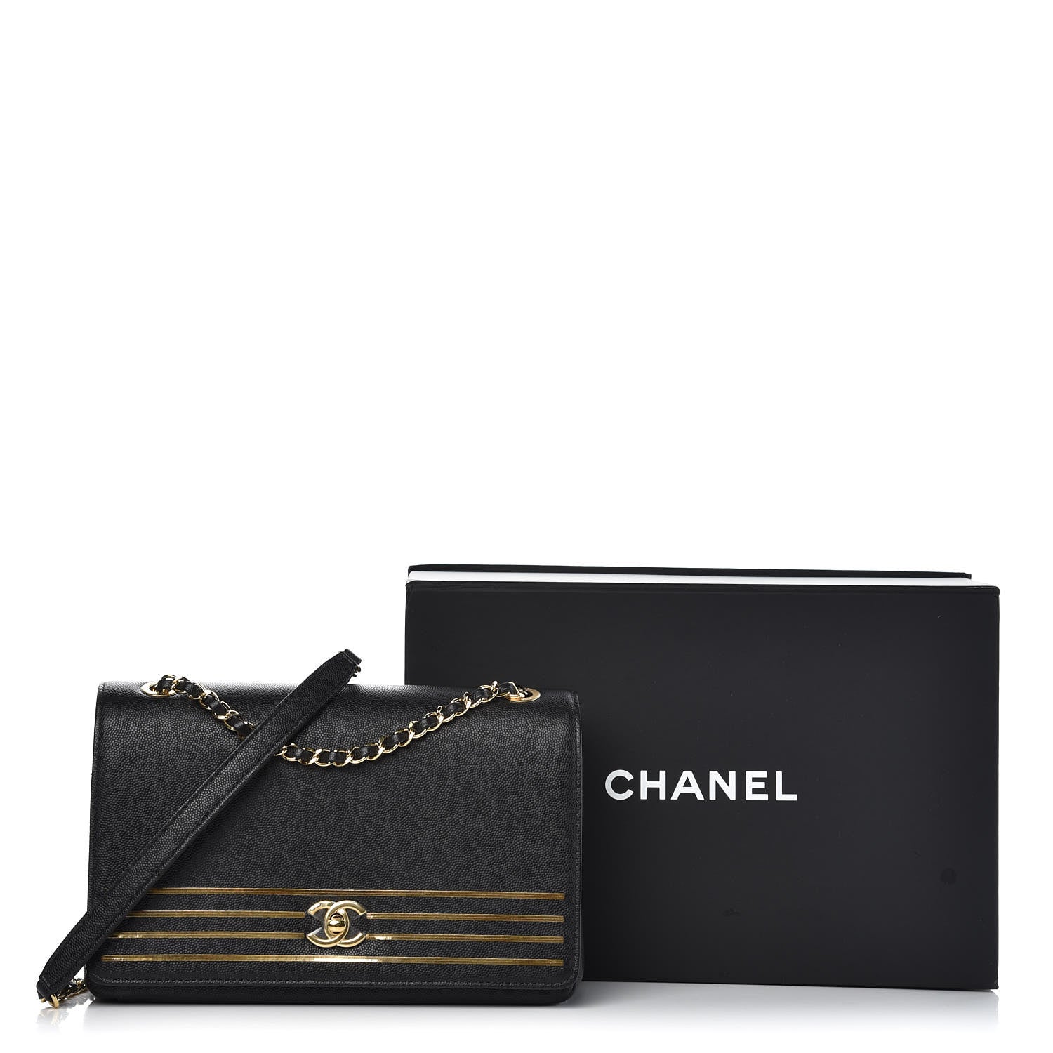 Chanel Grained Calfskin Embroidered Captain Gold Flap Bag Black 8 of 8
