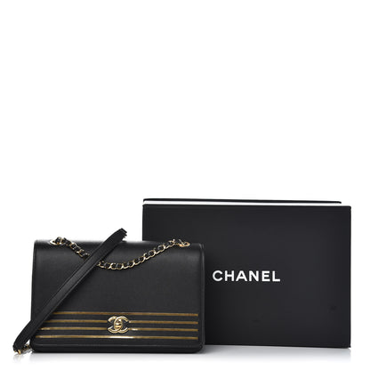 Chanel Grained Calfskin Embroidered Captain Gold Flap Bag Black 8 of 8