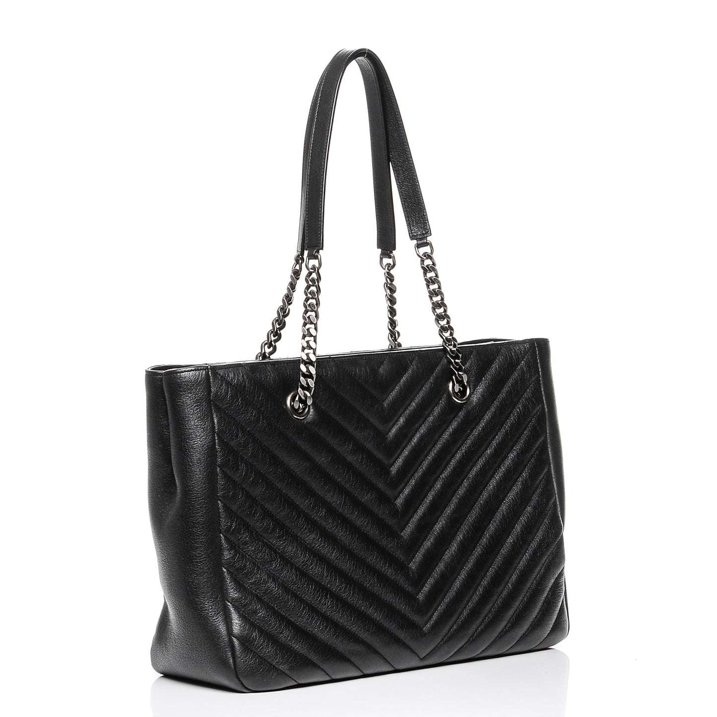 Sheepskin Matelasse Chevron Large Monogram Shopping Bag Black