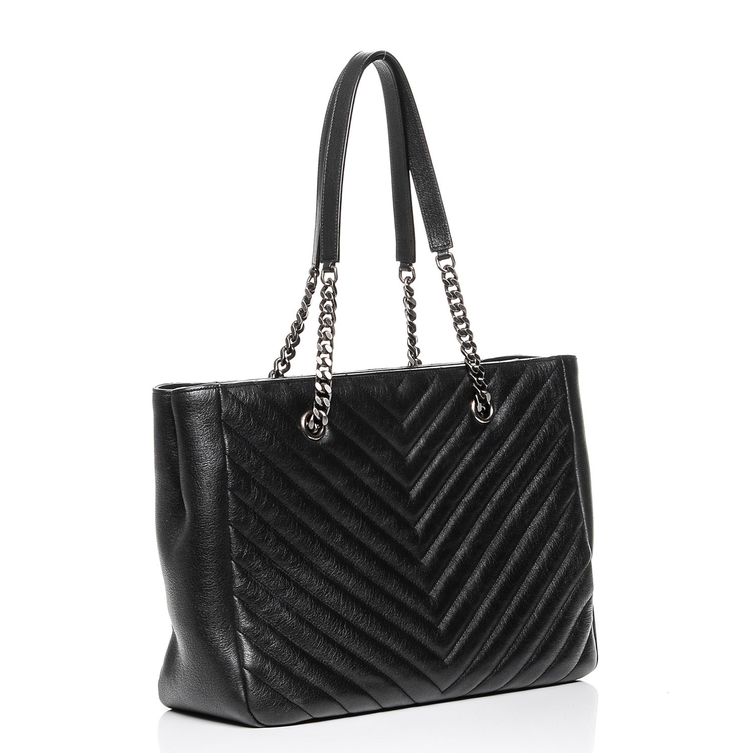 Saint Laurent Sheepskin Matelasse Chevron Large Monogram Shopping Bag Black 3 of 6
