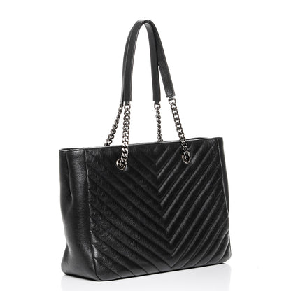 Saint Laurent Sheepskin Matelasse Chevron Large Monogram Shopping Bag Black 3 of 6
