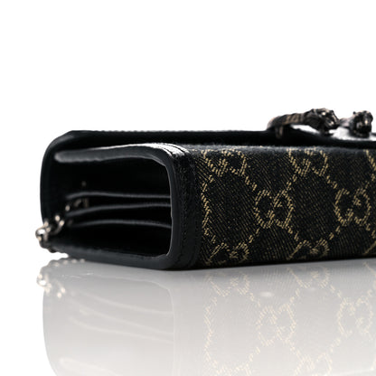 Gucci Jacquard Black Denim GG Monogram Mini Dionysus Chain Wallet Black Ivory 8 of 10