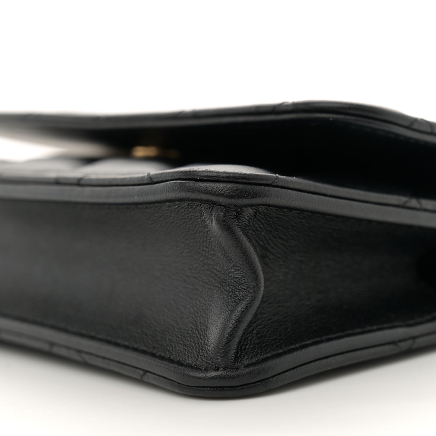 Lambskin Quilted Metal Twist Top Handle Flap Phone Holder With Chain Black