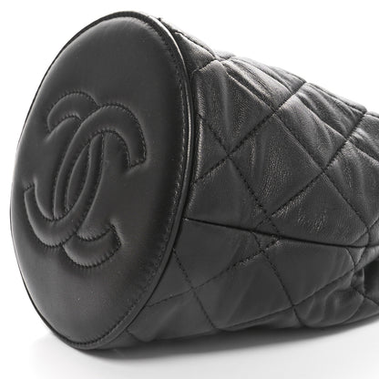 Chanel Lambskin Quilted CC Drawstring Bucket Bag Black 10 of 10