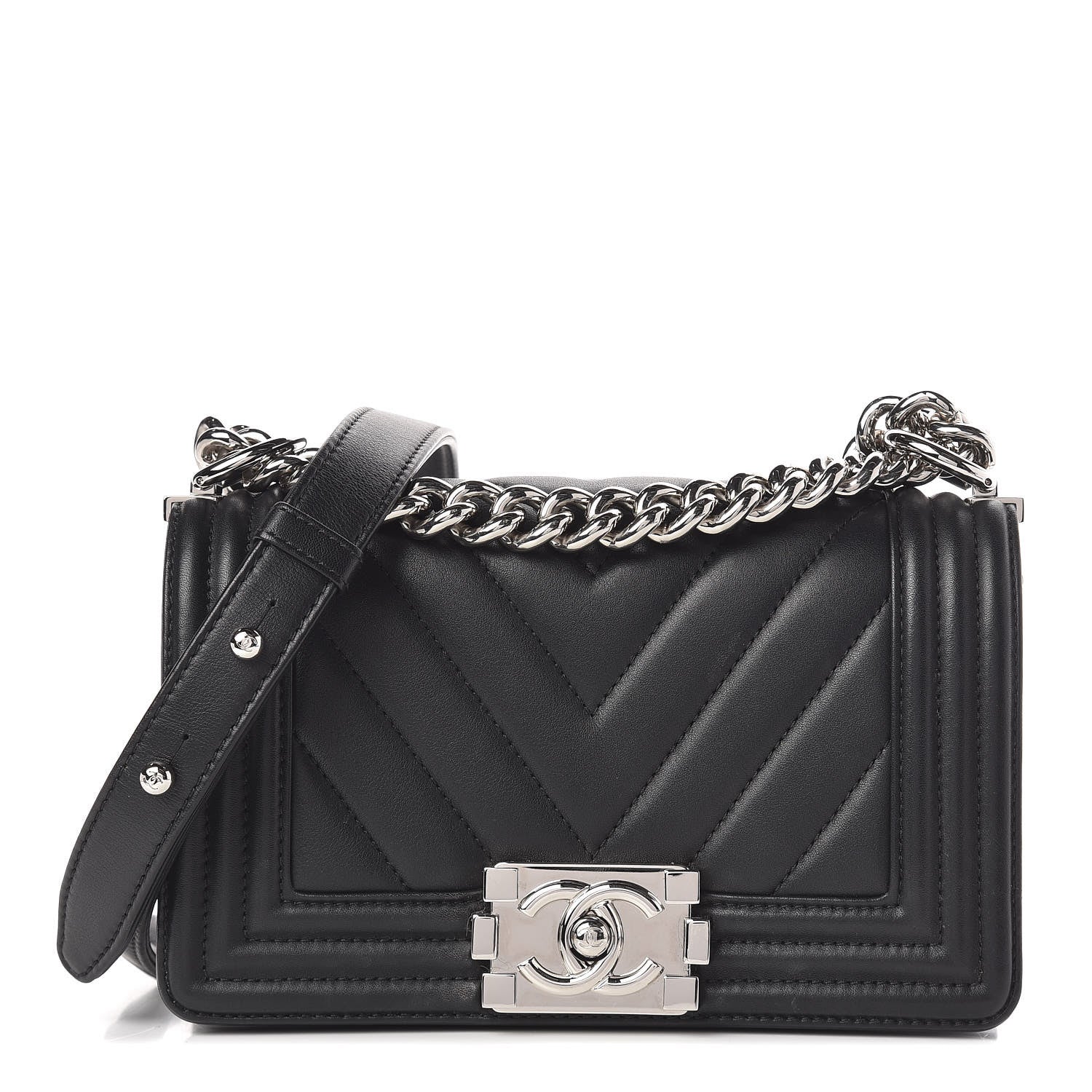 Chanel Calfskin Chevron Quilted Small Boy Flap Black 1 of 17