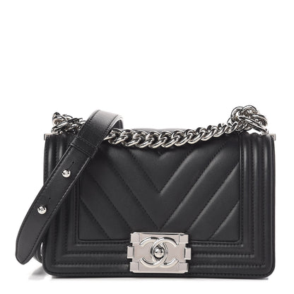 Chanel Calfskin Chevron Quilted Small Boy Flap Black 1 of 17