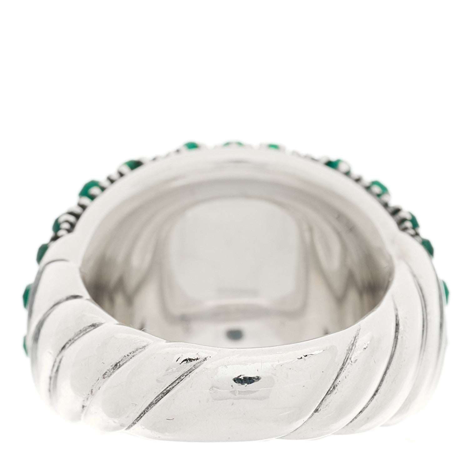 David Yurman Sterling Silver Diamond Green Onyx Cable Berries Dome Ring 54 7 4 of 5
