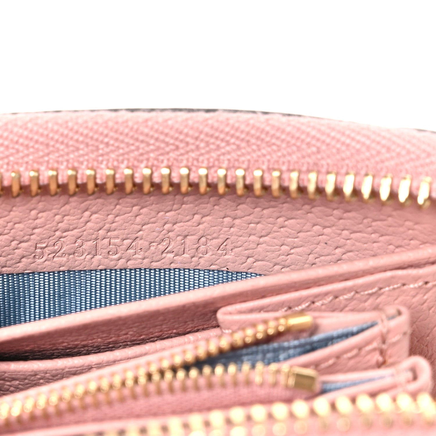 Gucci New Denim GG Monogram Calfskin Love Parade Zip Around Wallet Light Pink 7 of 7