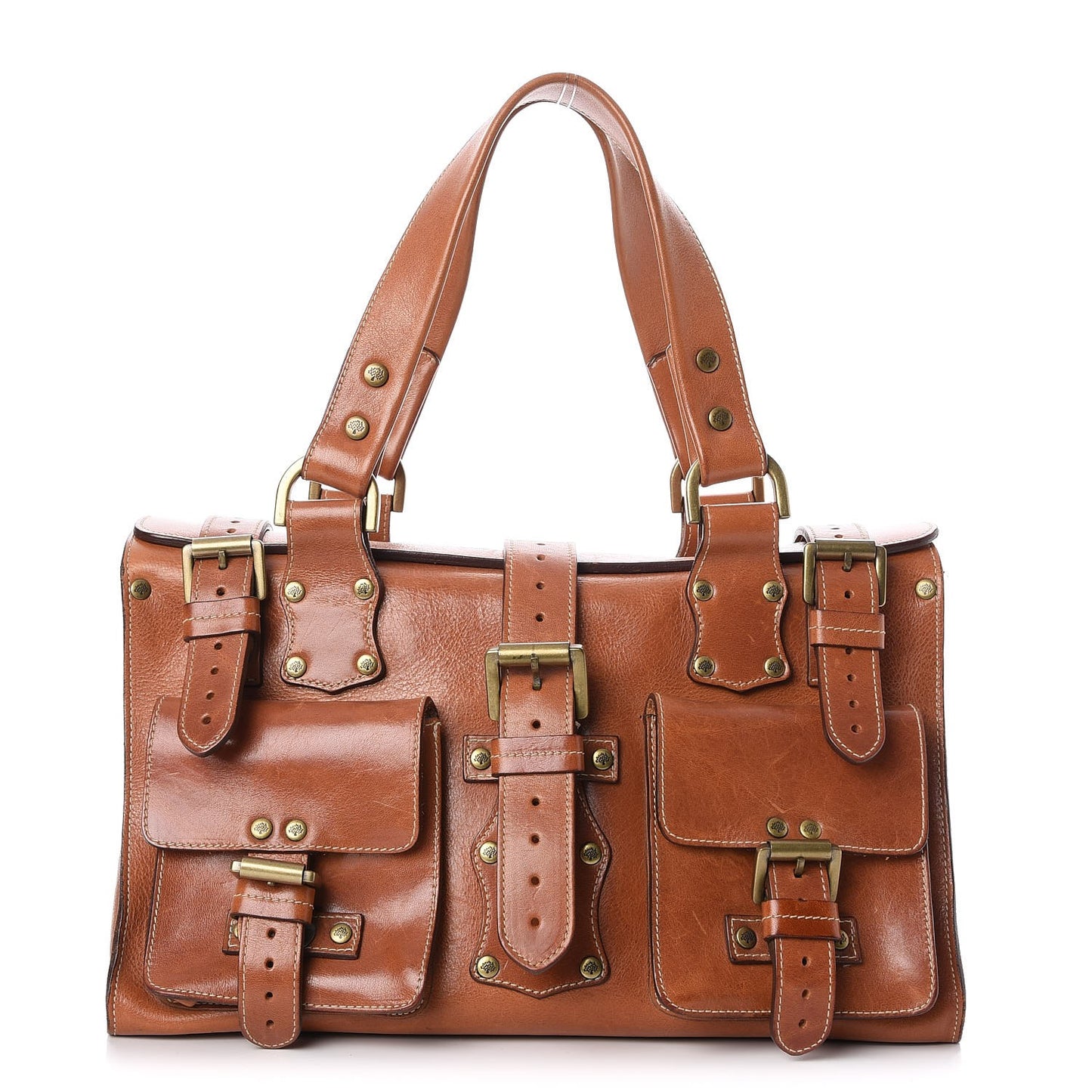 Calfskin Roxanne Satchel Bag Brown
