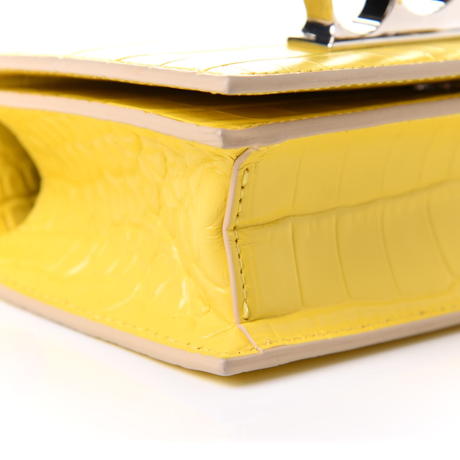 Alexander McQueen Shiny Crocodile Embossed Mini Jeweled Satchel Pop Yellow 10 of 11