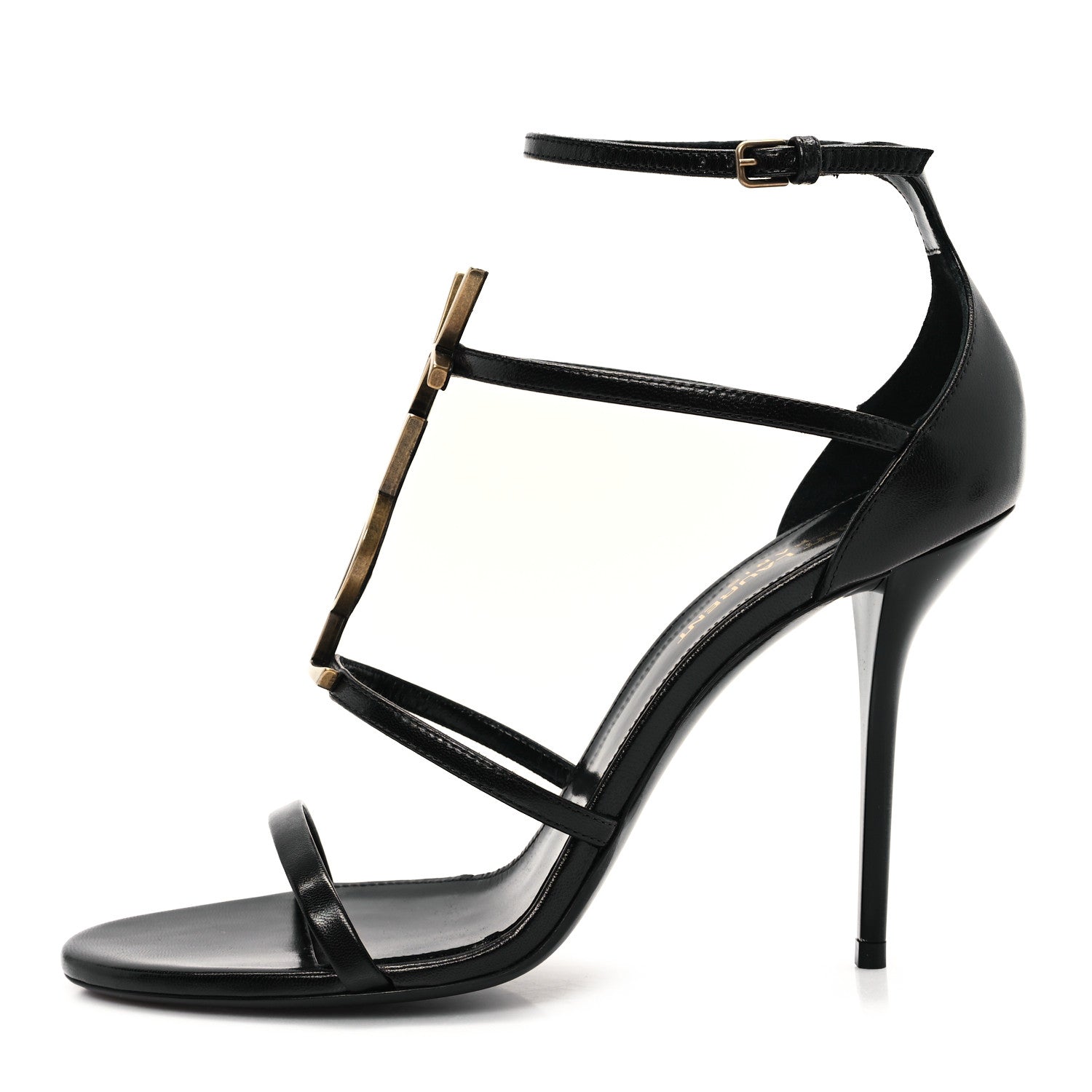 Saint Laurent Calfskin Cassandra 100 Ankle Strap Sandals 39 Black 1 of 10