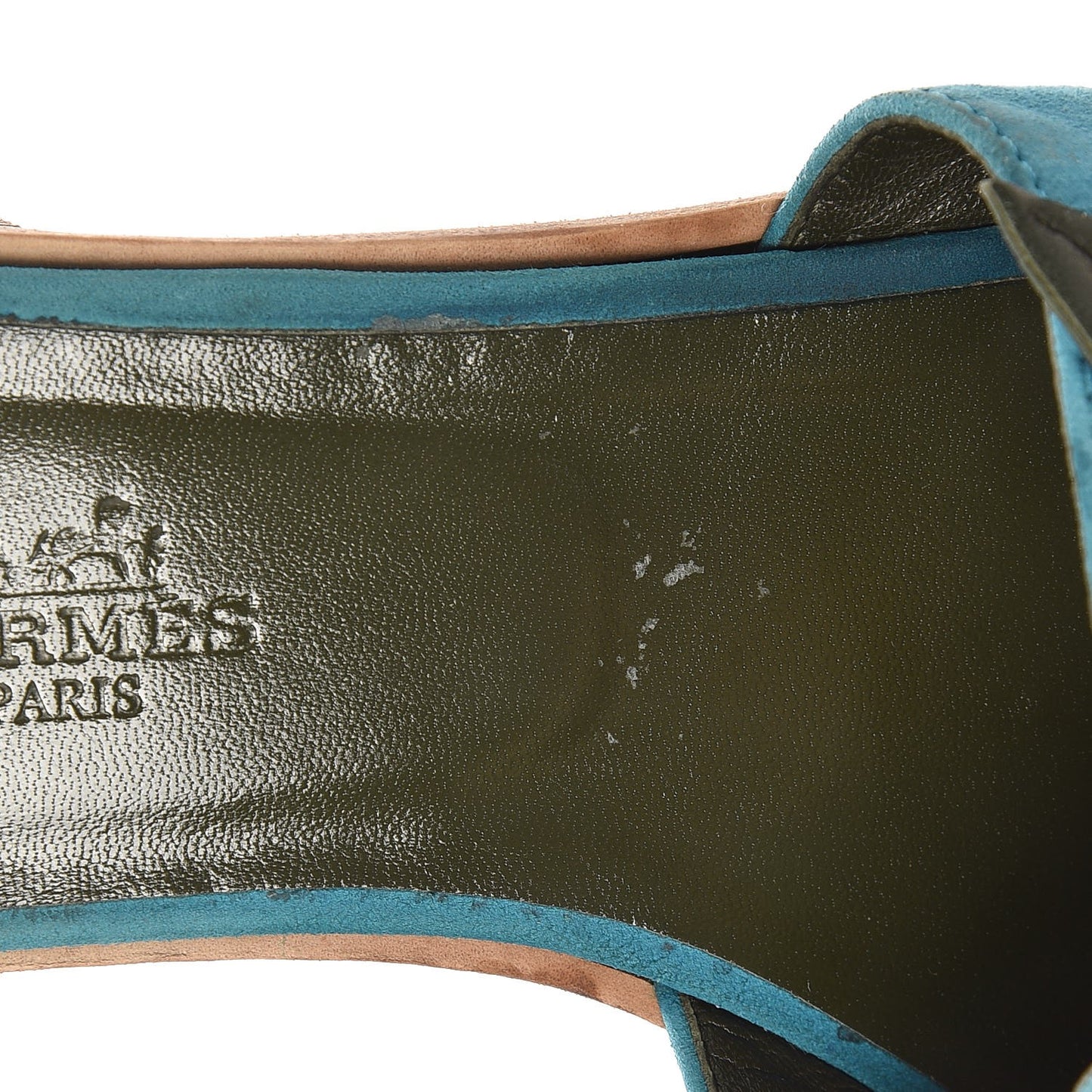 Suede Goatskin Nappa Oran Laurier Sandals 37 Bleu Thalassa Khaki