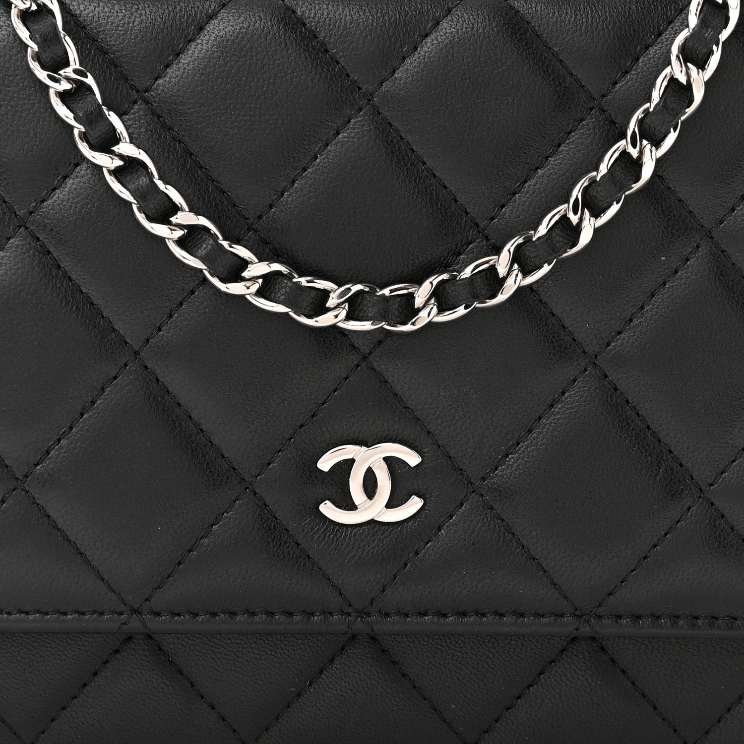Chanel Lambskin Quilted Wallet On Chain WOC Black 9 of 13