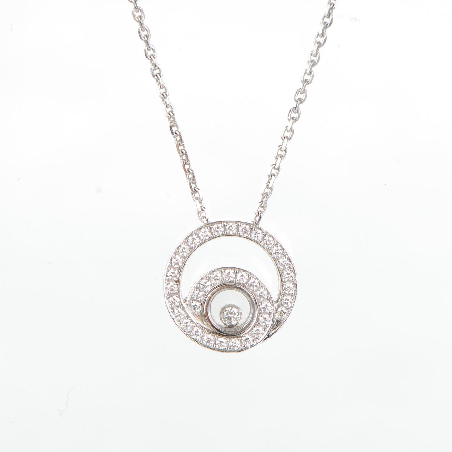 18K White Gold Diamond Happy Pendant Necklace