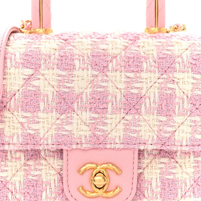 Chanel Tweed Handle Crush Top Handle Flap Bag Pink Ecru 9 of 14