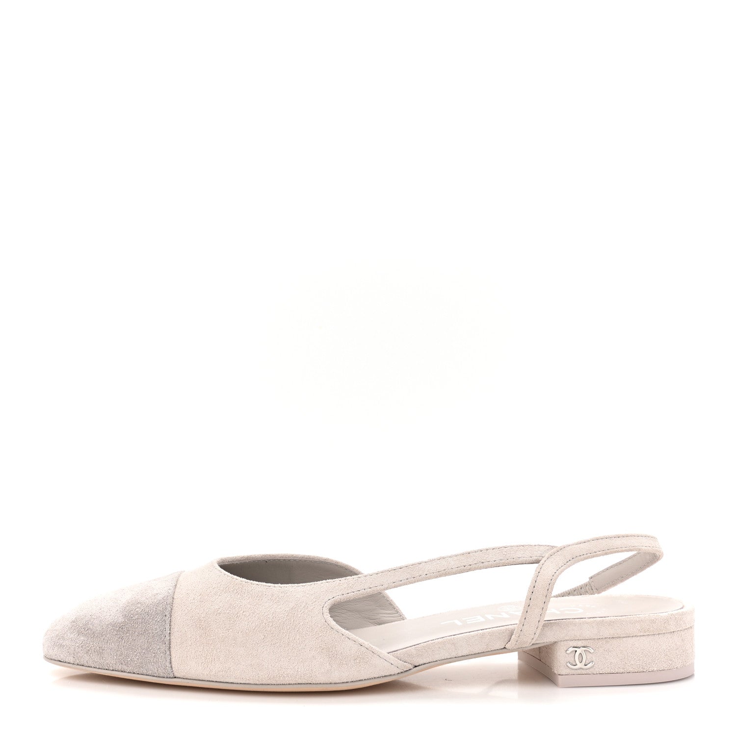 Chanel Suede Cap Toe CC Coco Slingback Pumps 37 Light Grey 1 of 9