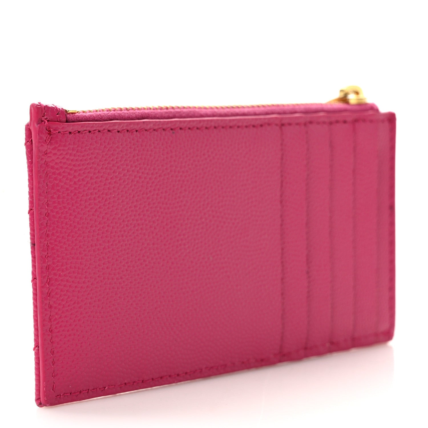 Saint Laurent Grain De Poudre Matelasse Chevron Monogram Fragments Zippered Card Case Fresh Fuxia 3 of 10