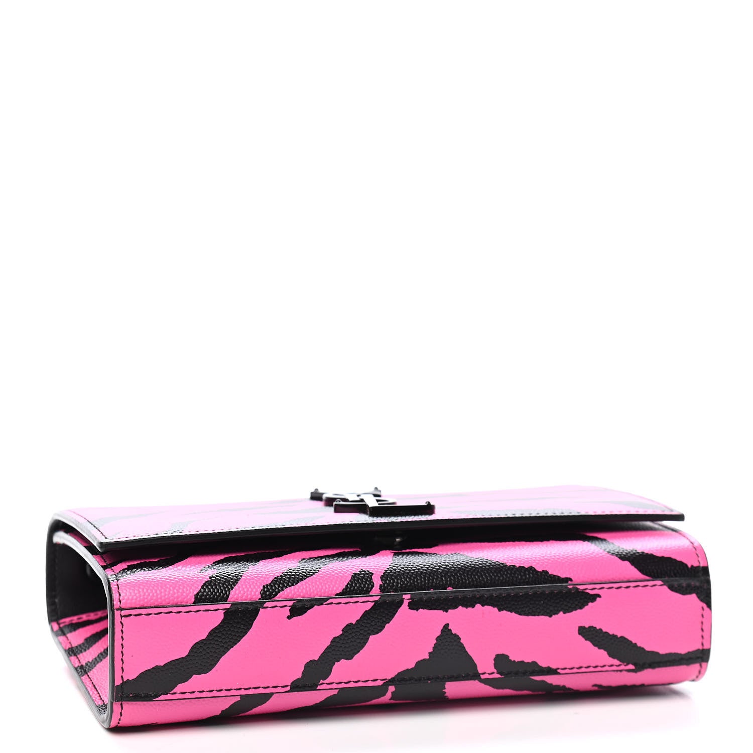Saint Laurent Grain De Poudre Zebra Print Small Monogram Kate Satchel Fuxia Black 3 of 7