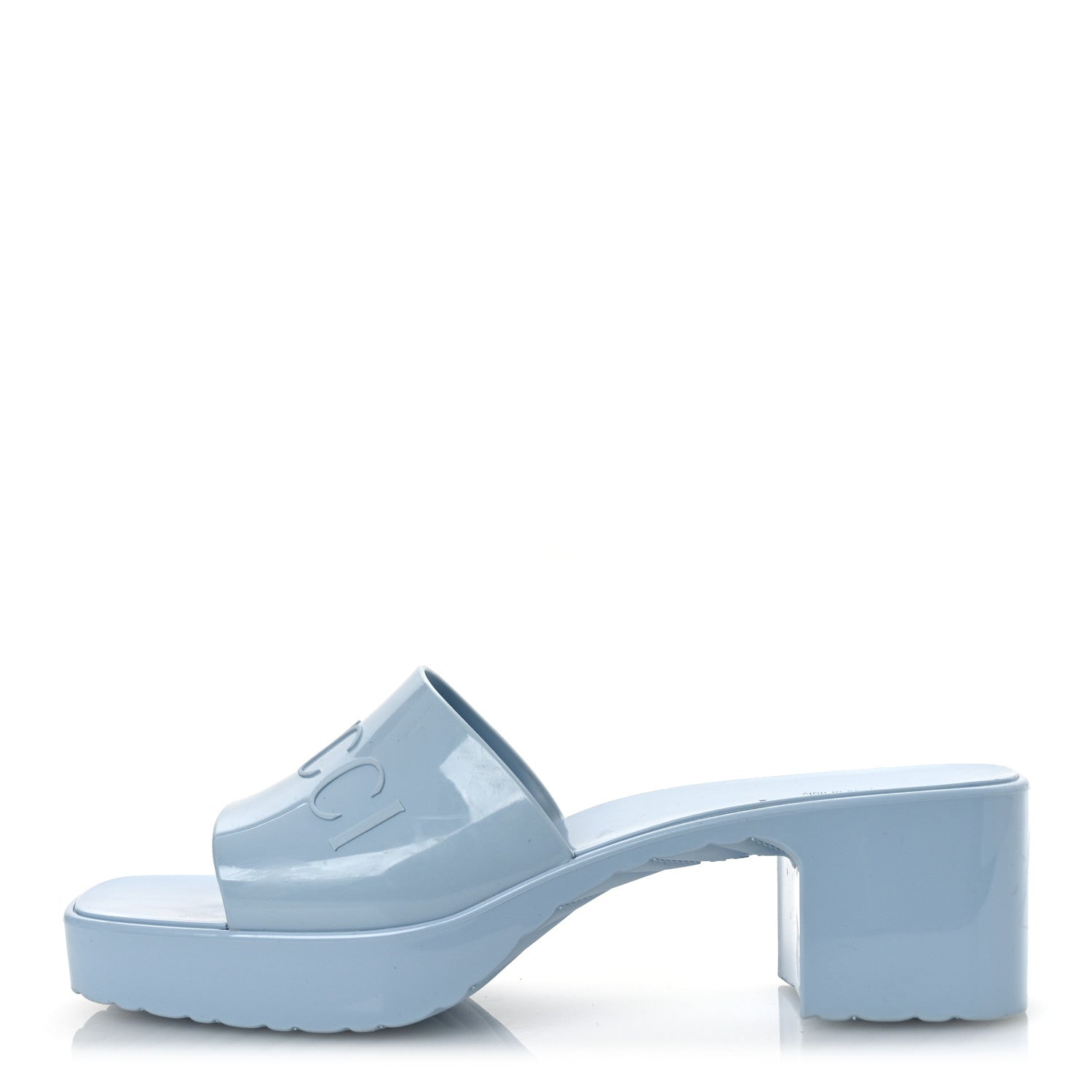 Gucci Rubber Gucci Logo Womens Platform 20/60mm Slide Sandals 38 Porcelain Light Blue 1 of 13