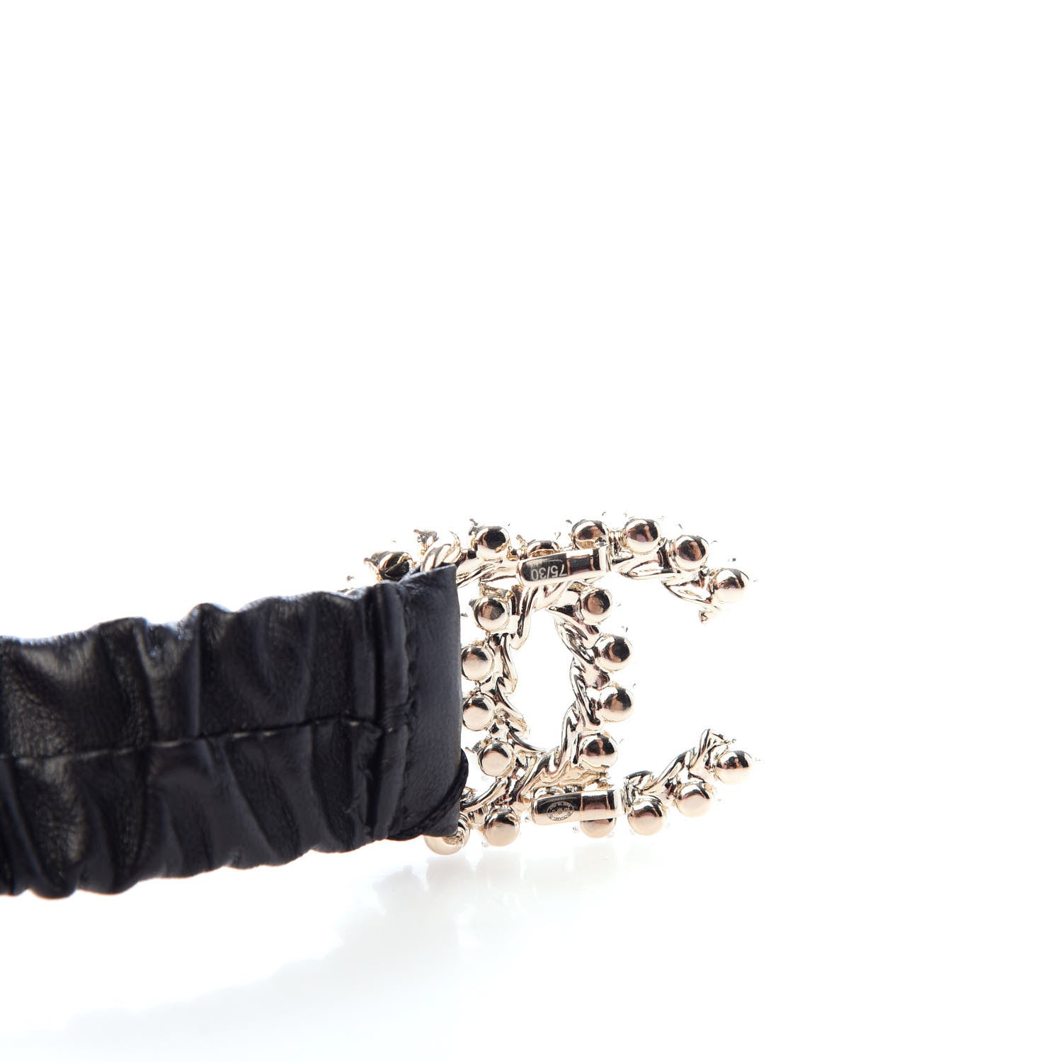 Chanel Calfskin Strass Ruched Rope CC Belt 75 30 Black 3 of 5