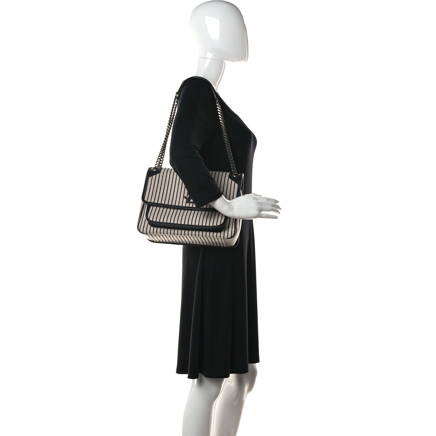 Saint Laurent Cotton Canvas Vintage Calfskin Monogram Medium Niki Chain Satchel 2 of 14