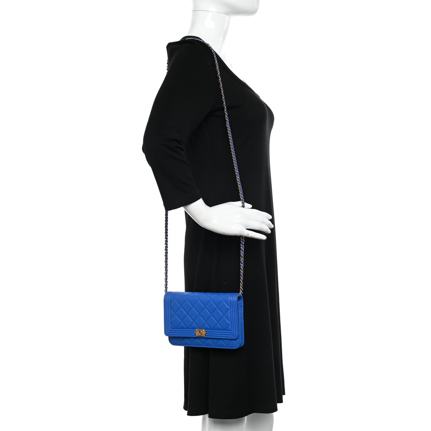 Lambskin Quilted Boy Wallet On Chain WOC Blue