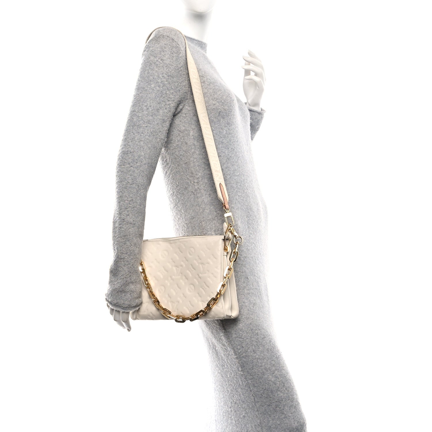 Louis Vuitton Lambskin Embossed Monogram Coussin PM Beige Cream 2 of 13