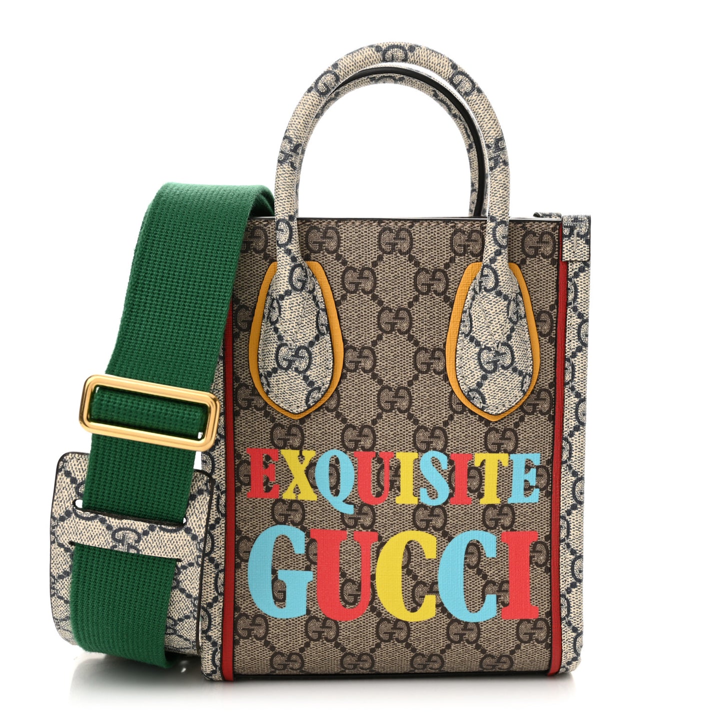 GG Supreme Monogram Exquisite Mini Vertical Tote Beige Ebony Blue Crop Live Red