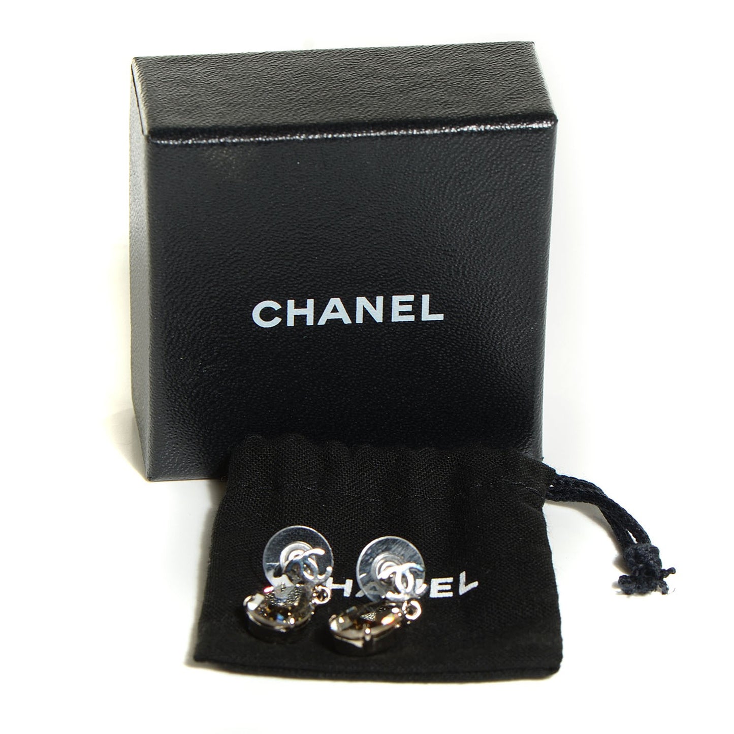 Crystal CC Drop Earrings Silver