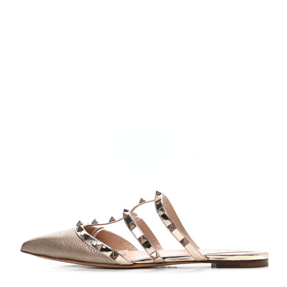 Valentino Garavani Metallic Pebbled Calfskin Patent Rockstud Flat Cage Mules 40.5 Sasso 1 of 4