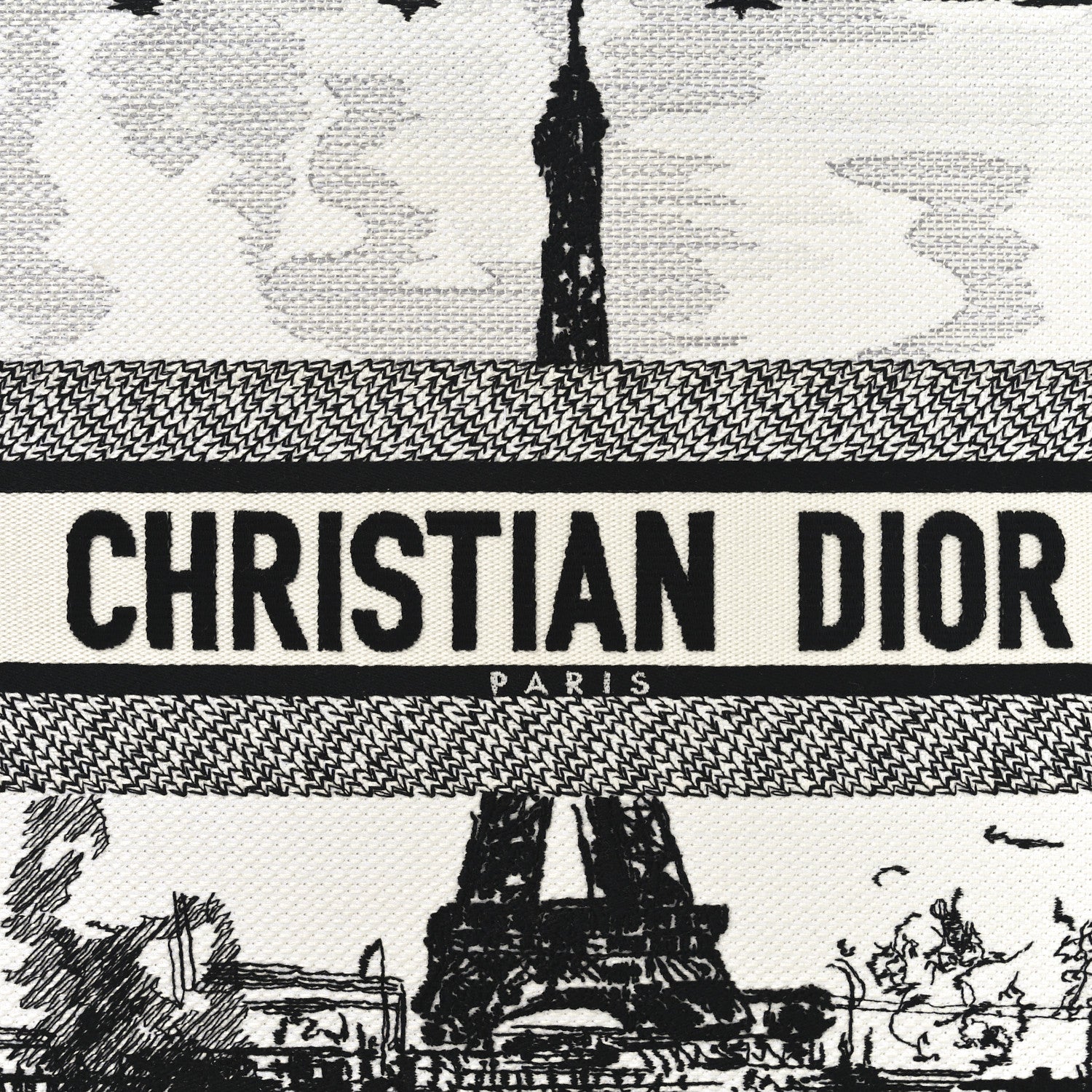 Christian Dior Canvas Embroidered Medium Paris Book Tote White Black 8 of 11