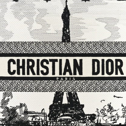 Christian Dior Canvas Embroidered Medium Paris Book Tote White Black 8 of 11