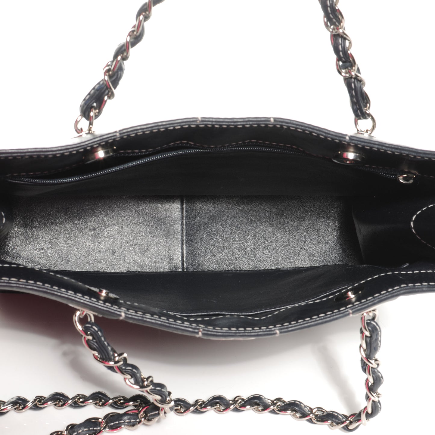 Leather Contrast Stitch Surpique Shoulder Bag Navy