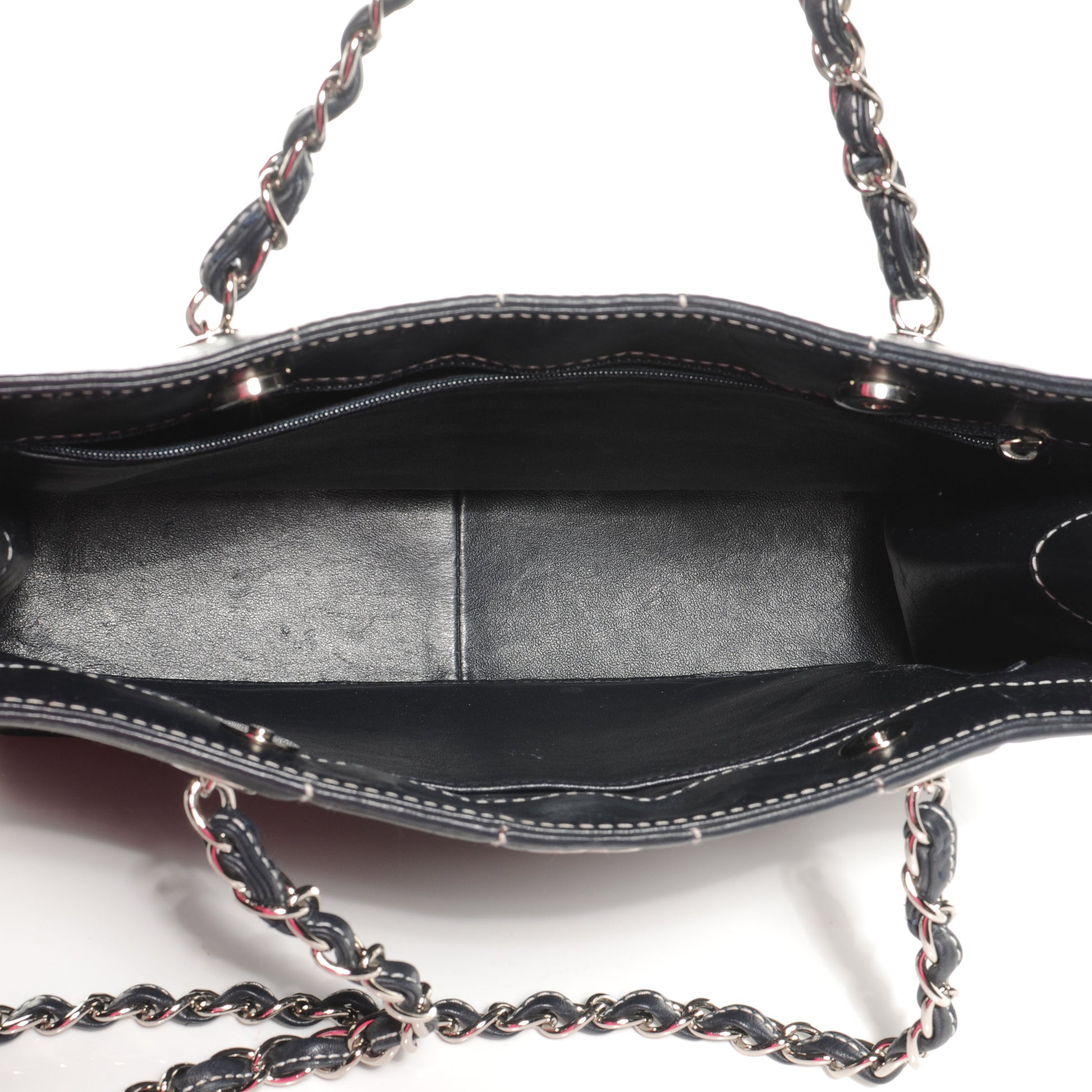 Chanel Leather Contrast Stitch Surpique Shoulder Bag Navy 5 of 8