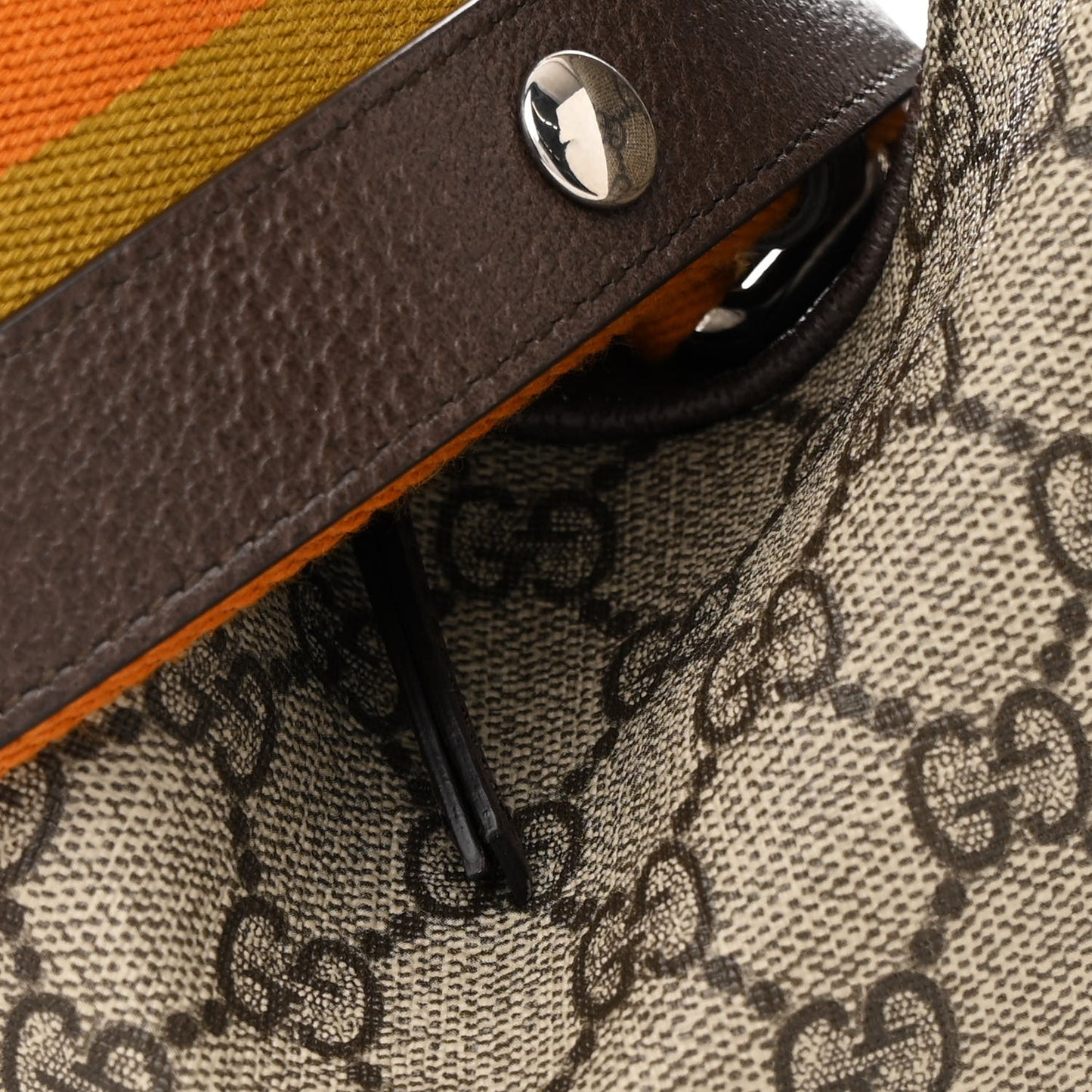 GG Supreme Monogram Textured Calfskin Web Small Attache Shoulder Bag Beige Ebony New Acero