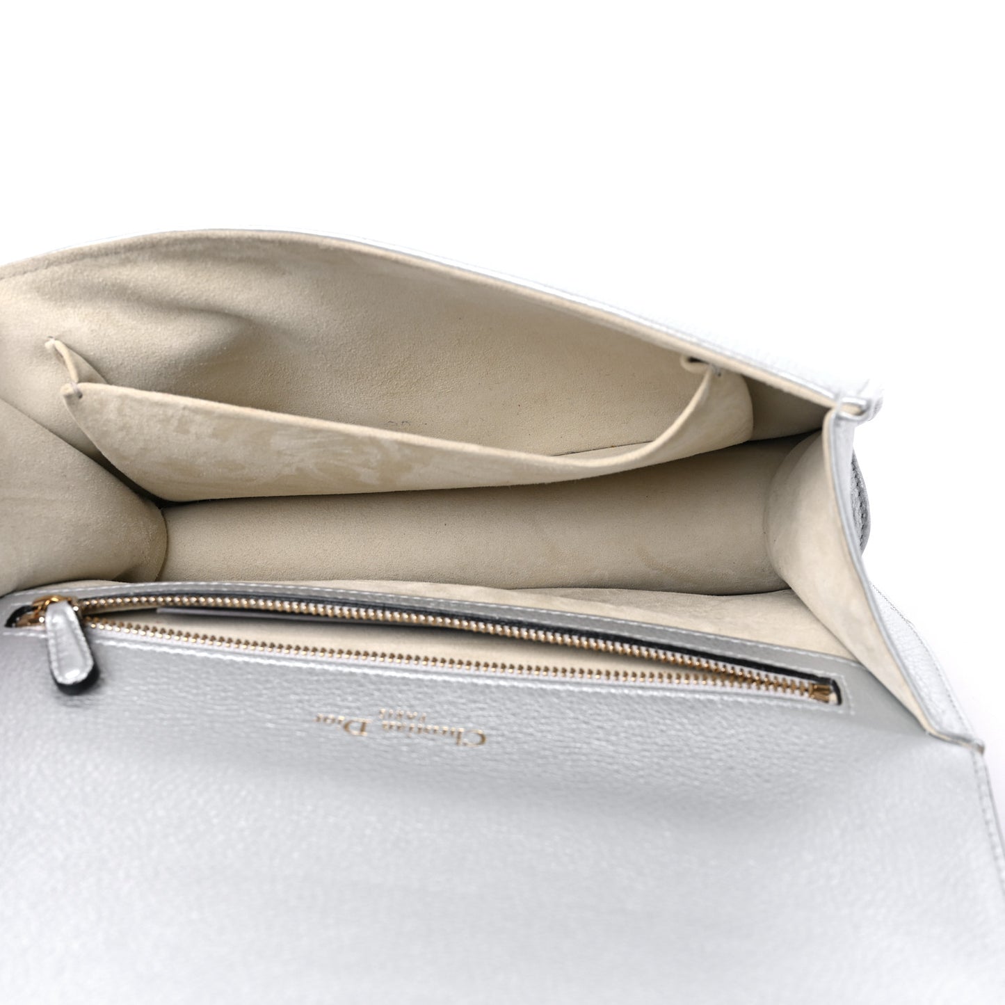Metallic Grained Calfskin Medium Diorama Flap Bag Silver