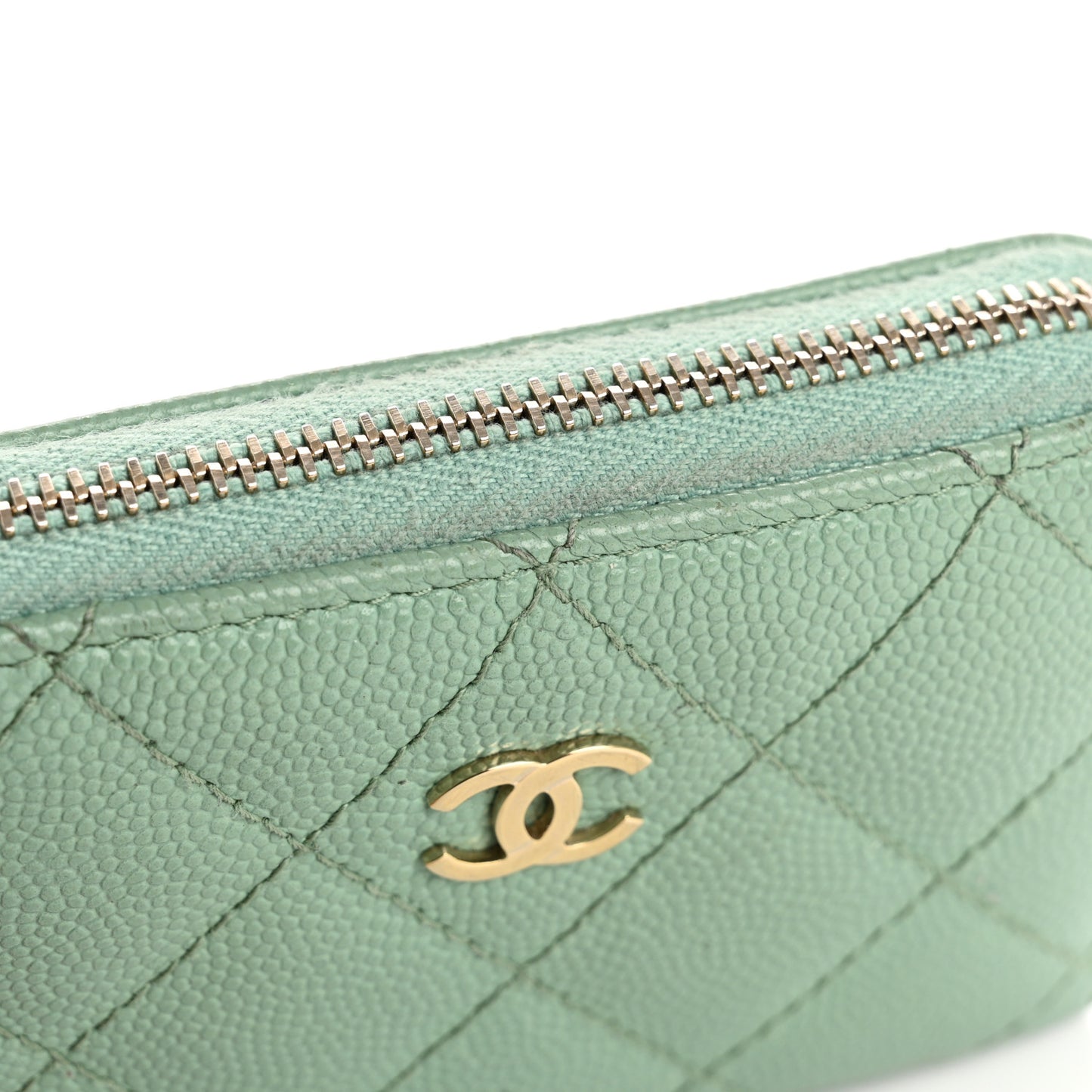 Caviar Quilted Zip Coin Purse Light Green
