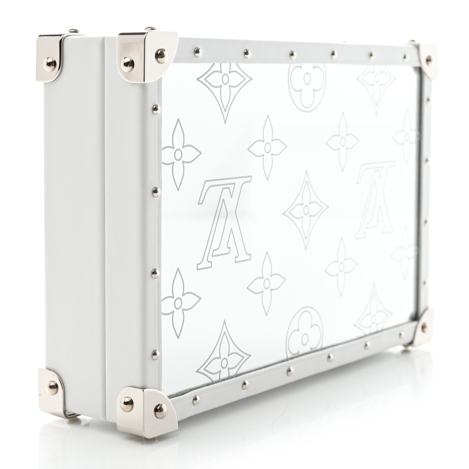 Louis Vuitton Calfskin Mirror Monogram Etched Jewelry Box Trunk White 4 of 9