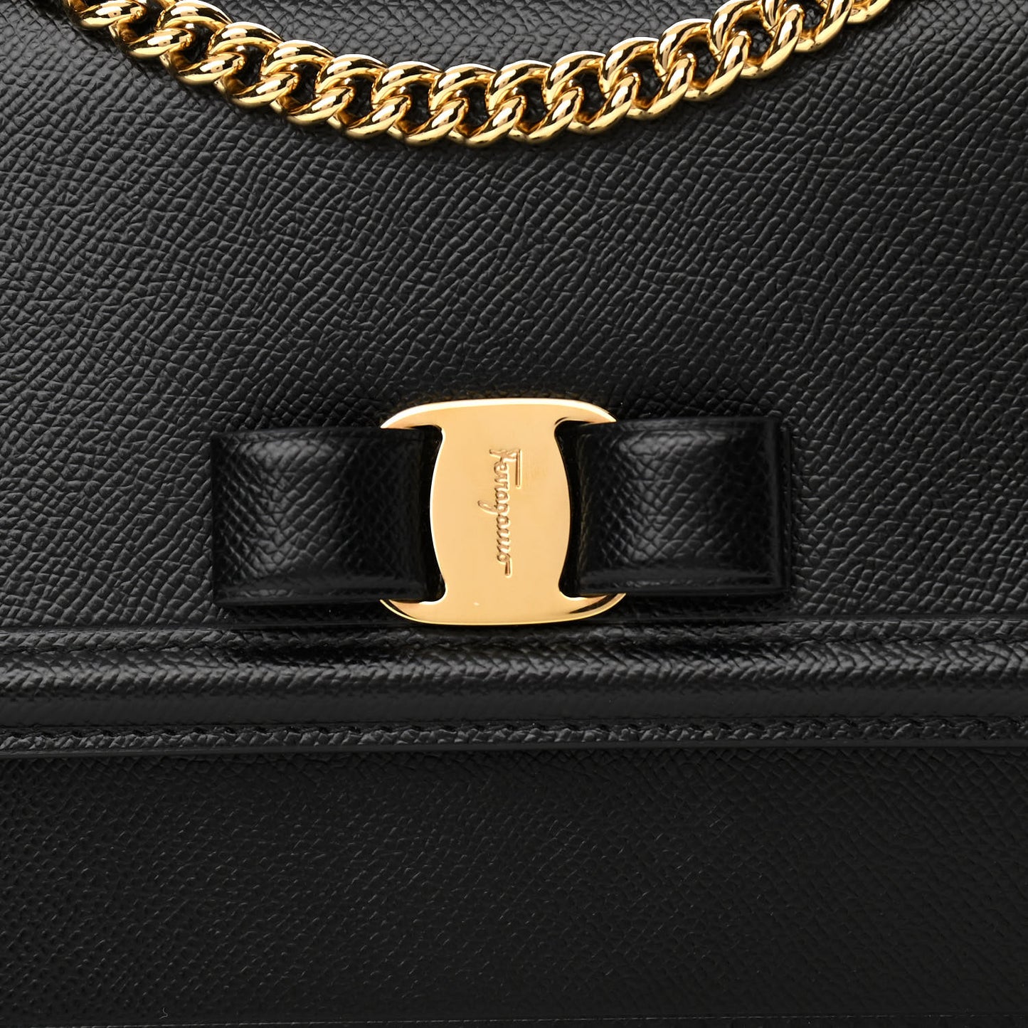 Hammered Calfskin Vara Bow Chain Flap Crossbody Black