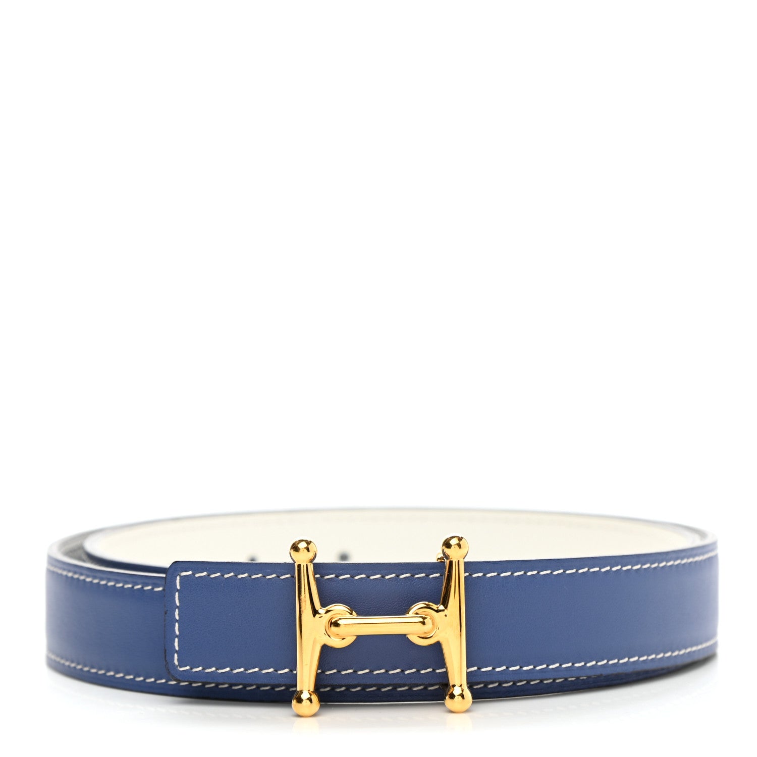 Hermes Swift Epsom 24mm Mors H Belt 75 Bleu Brighton White 1 of 8