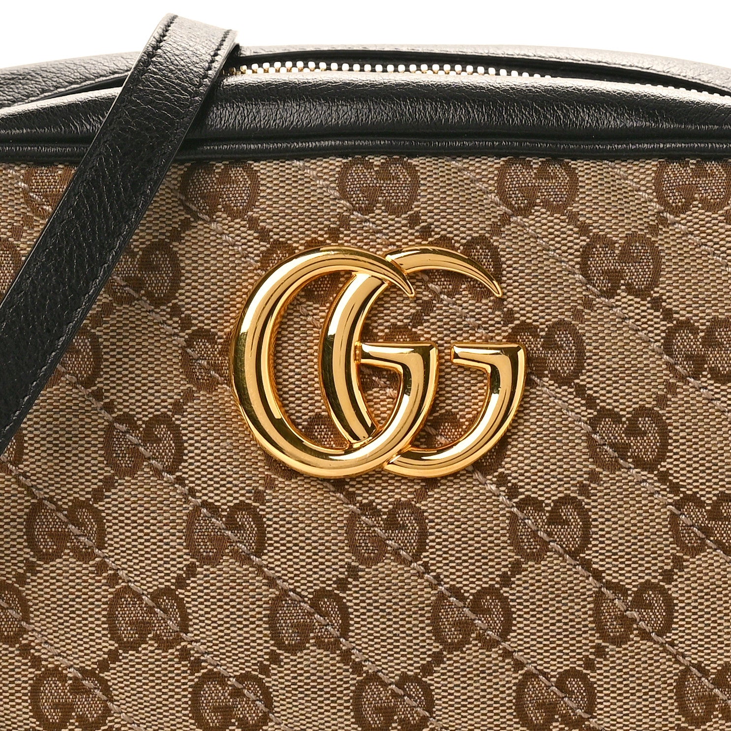 Gucci Monogram Matelasse Diagonal Small GG Marmont Chain Shoulder Bag Beige Black 9 of 11