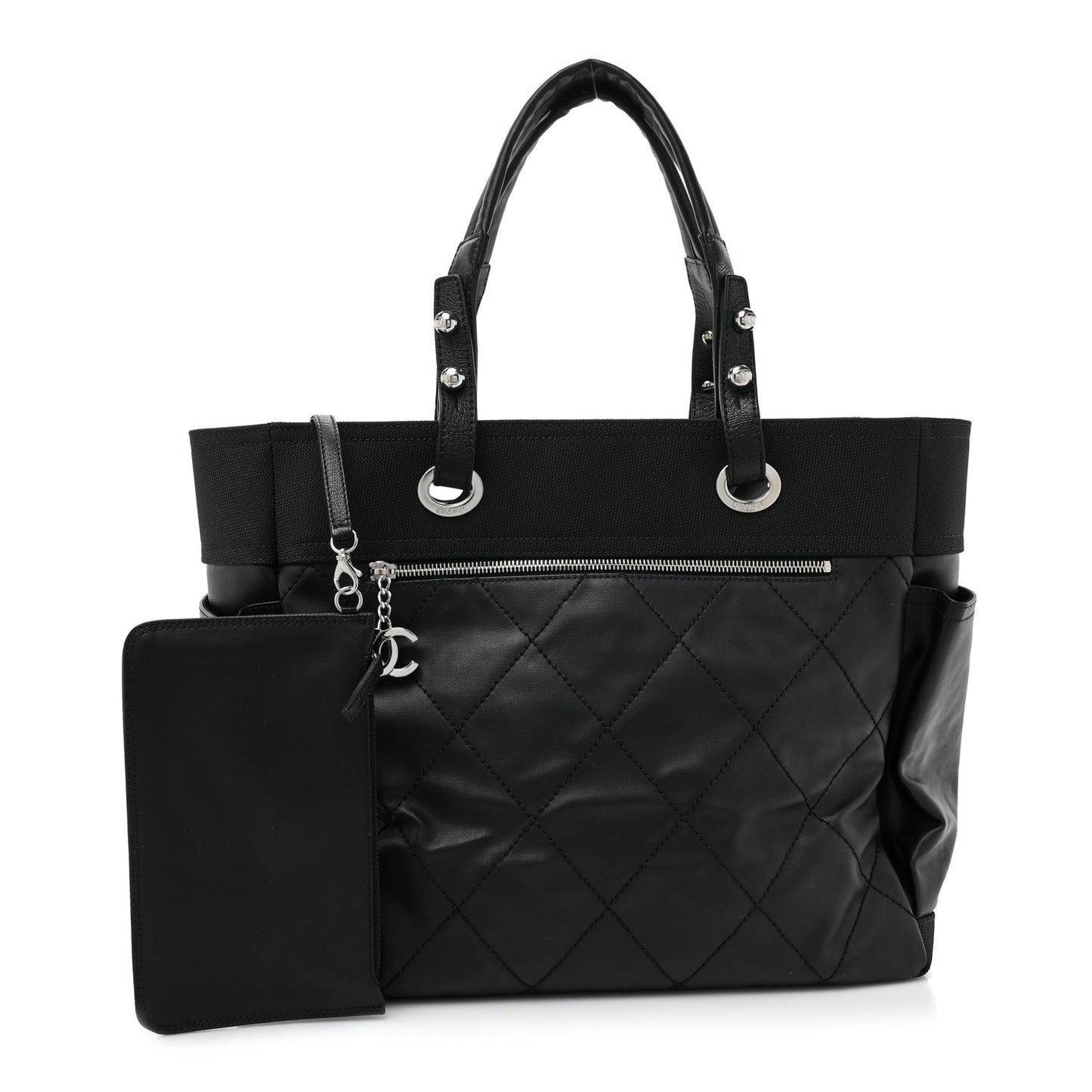 Coated Canvas Quilted Large Paris Biarritz Tote Black