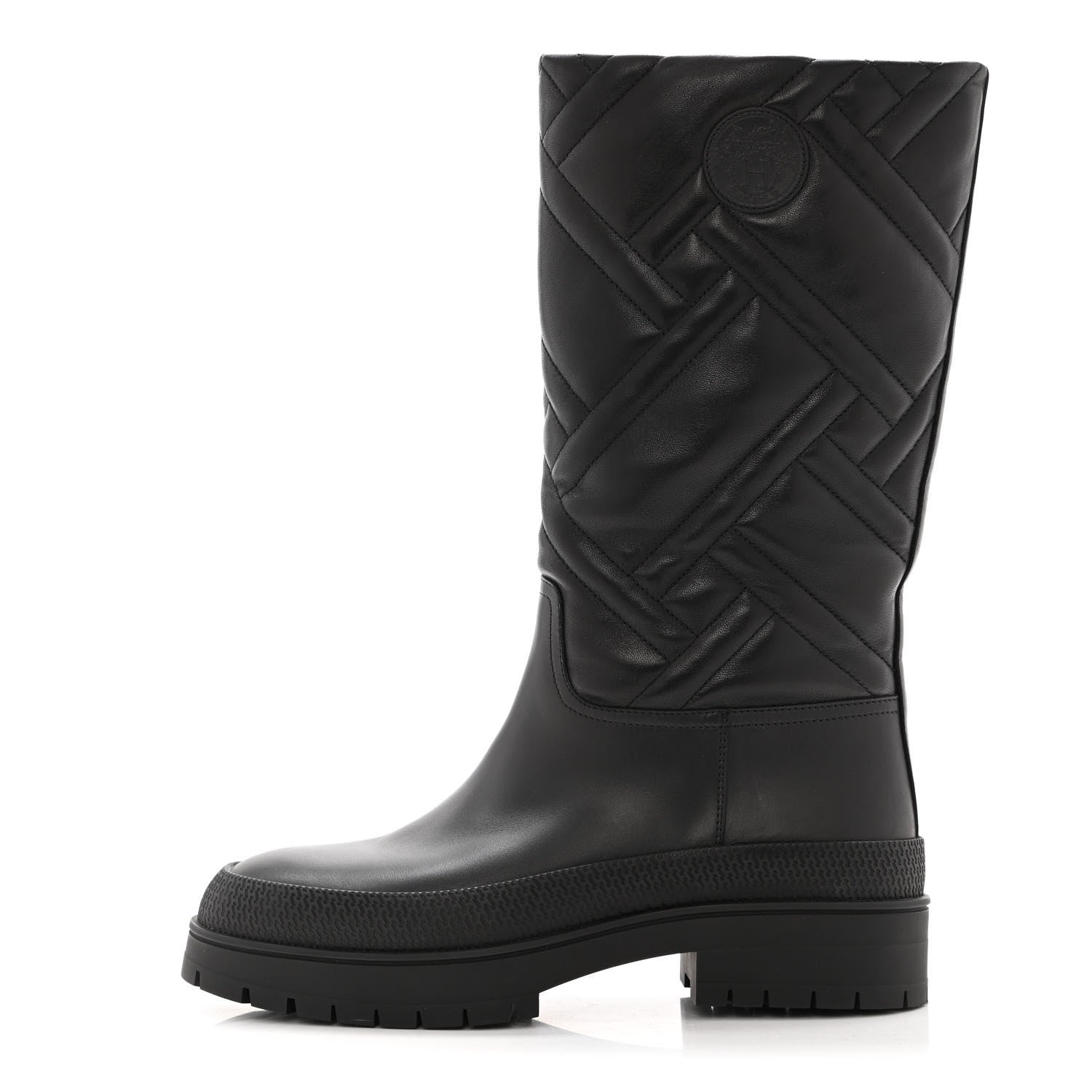 Hermes Suede Goatskin Quilted Fuji Boots 37 Black 1 of 9