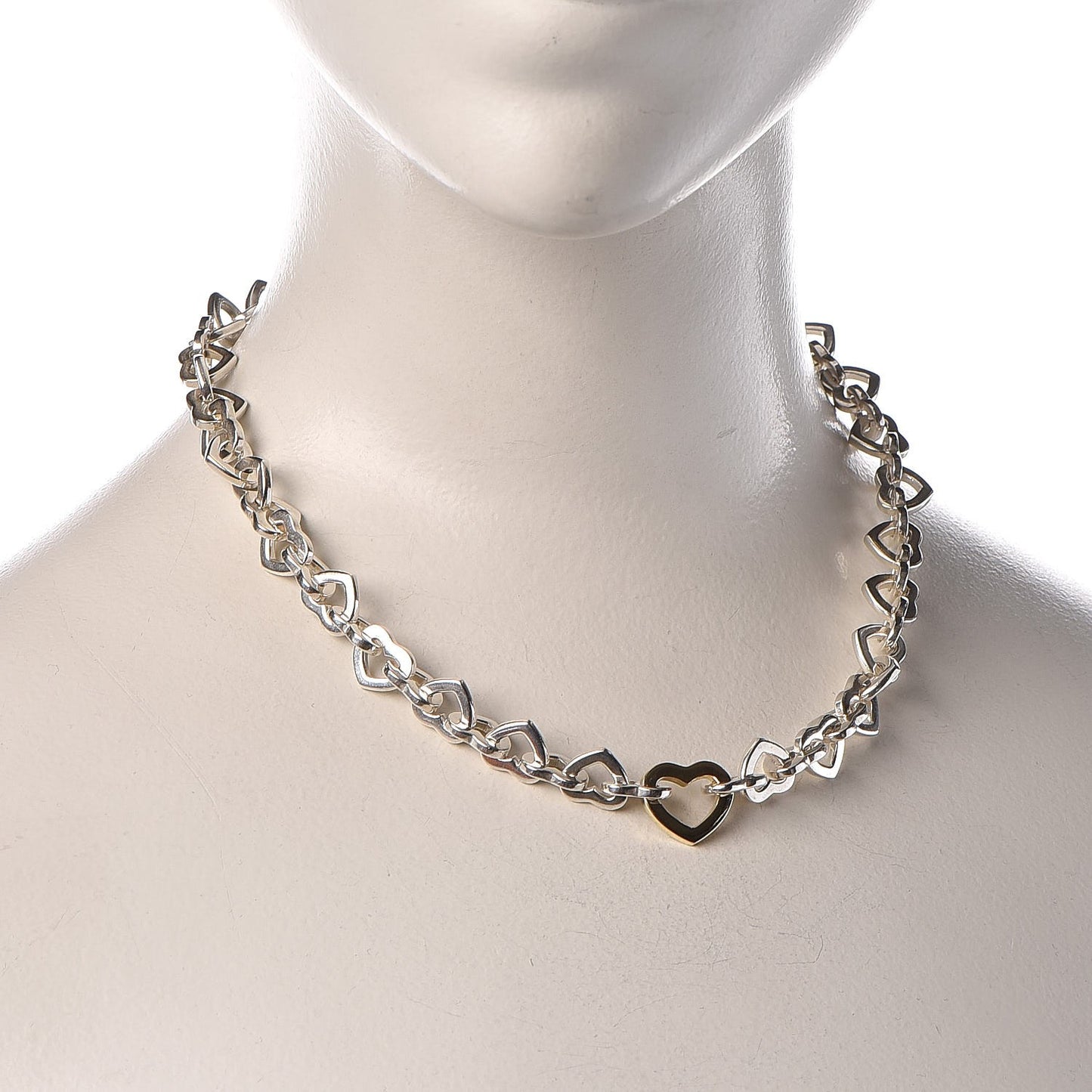 Sterling Silver 18K Yellow Gold Heart Link Necklace