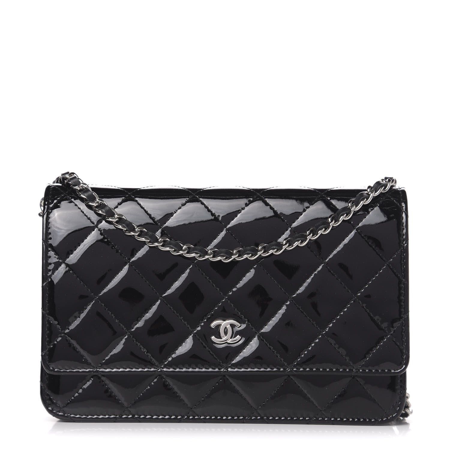 Chanel Patent Quilted Wallet On Chain WOC Black 1 of 11