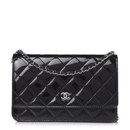 Chanel Patent Quilted Wallet On Chain WOC Black 1 of 11
