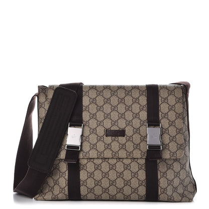Gucci GG Plus Monogram Large Double Buckle Flap Messenger Bag Beige Dark Brown 1 of 9