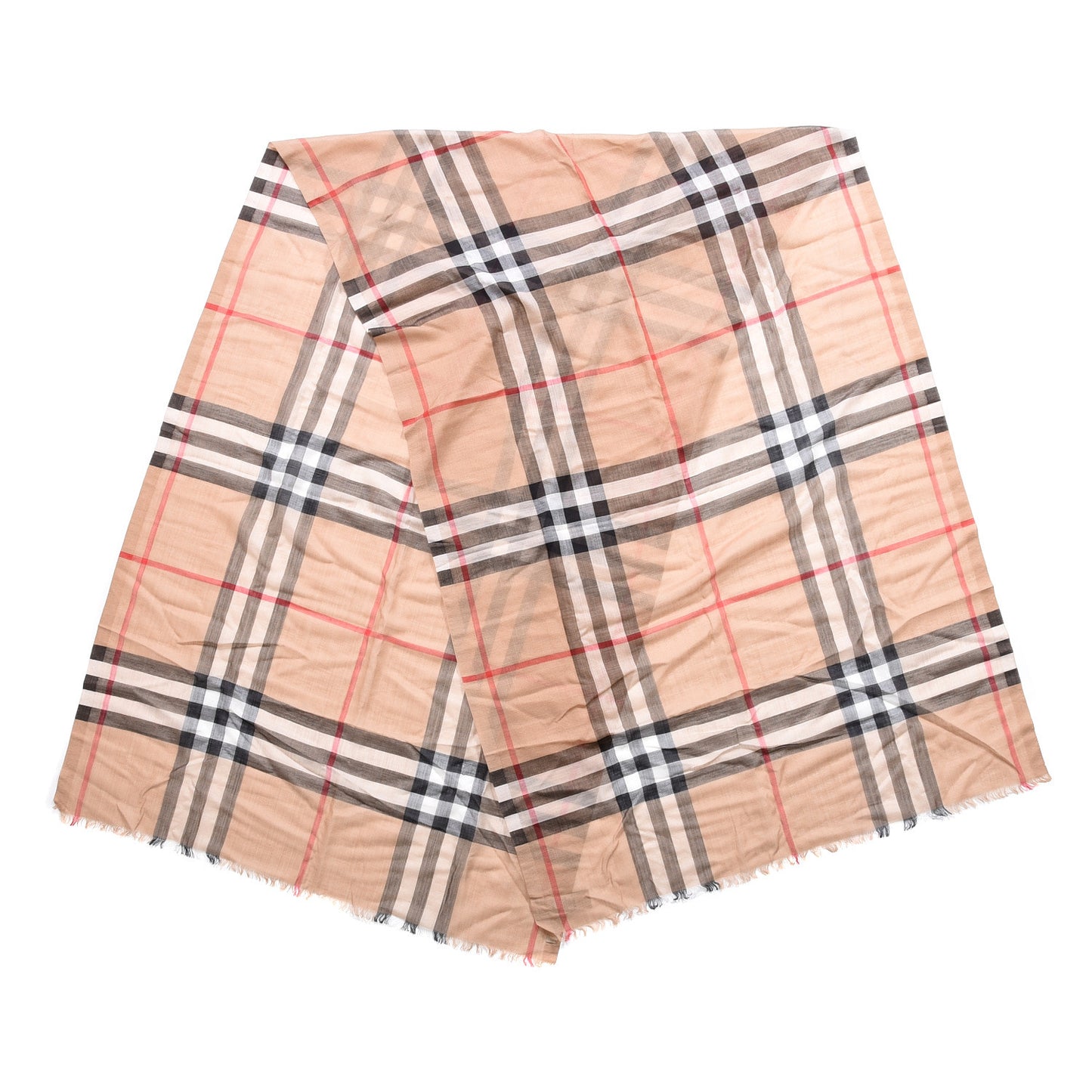 Wool Silk Gauze Giant Check Lightweight Scarf Camel