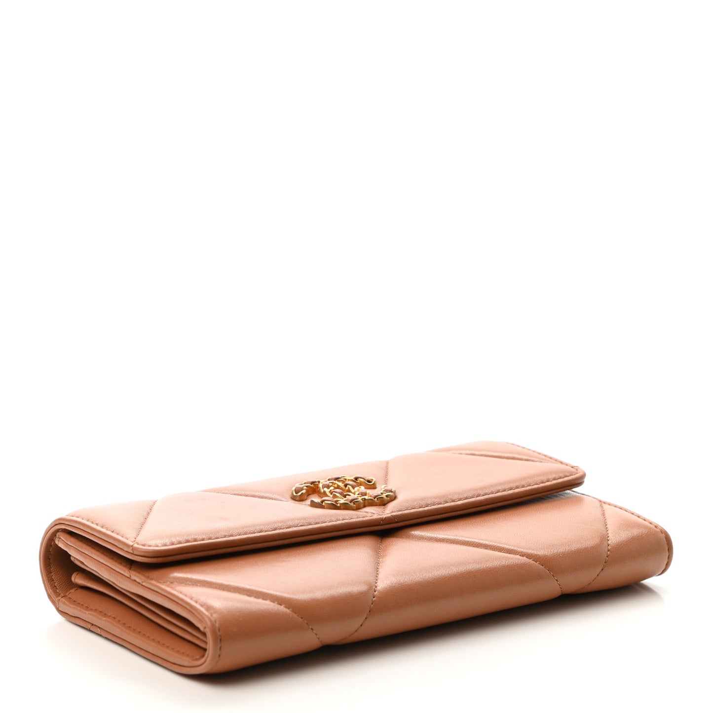 Lambskin Quilted Chanel 19 Flap Wallet Brown